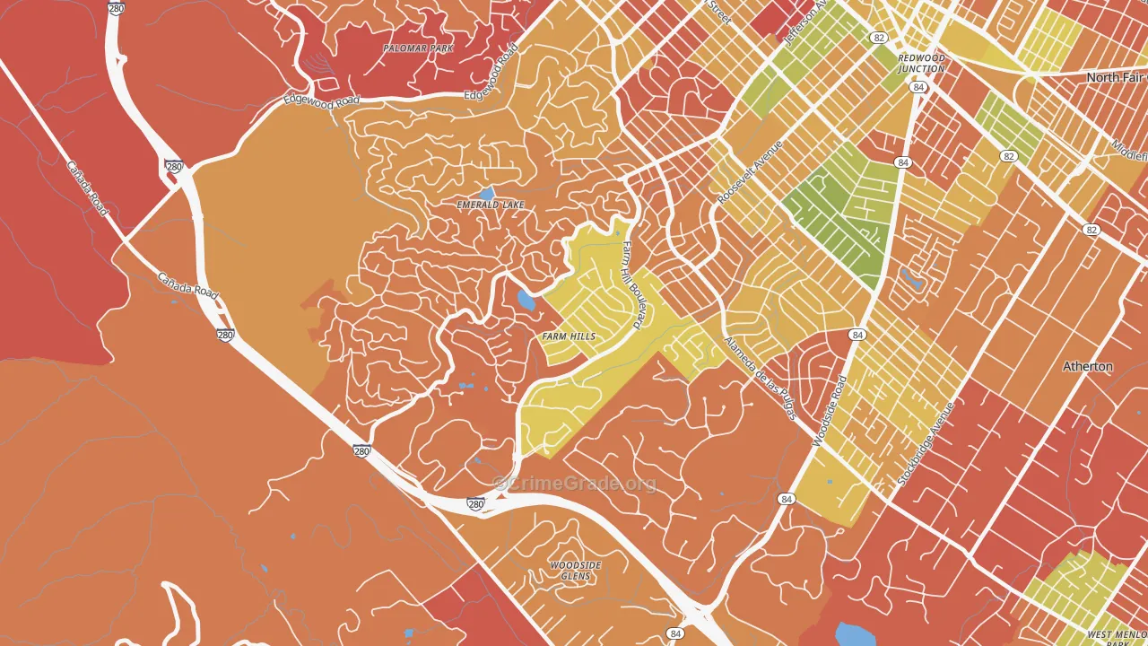 Farm Hills, Redwood City, CA Map of Arson Rates