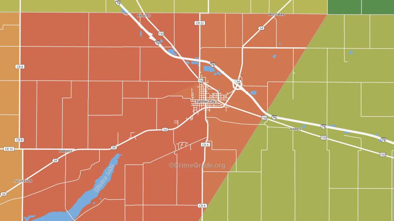 Farmer City, IL Map of Arson Rates