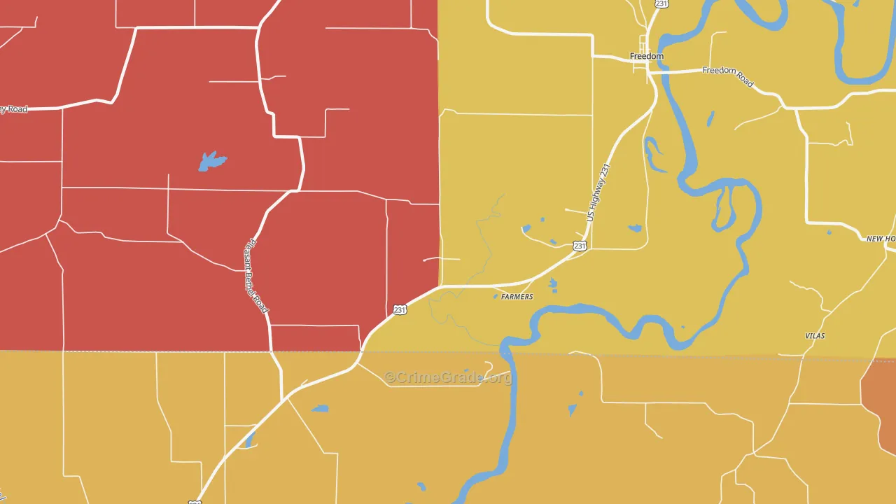 Farmers, IN Map of Arson Rates