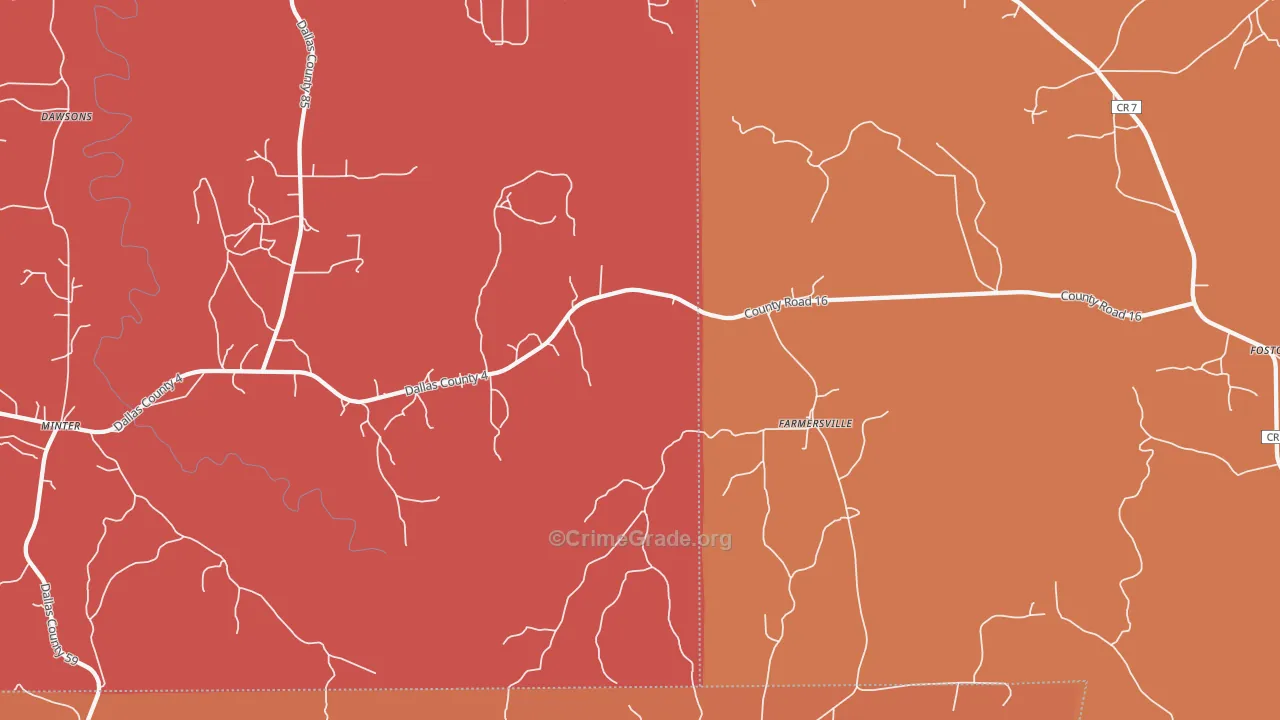 Farmersville, AL Map of Arson Rates
