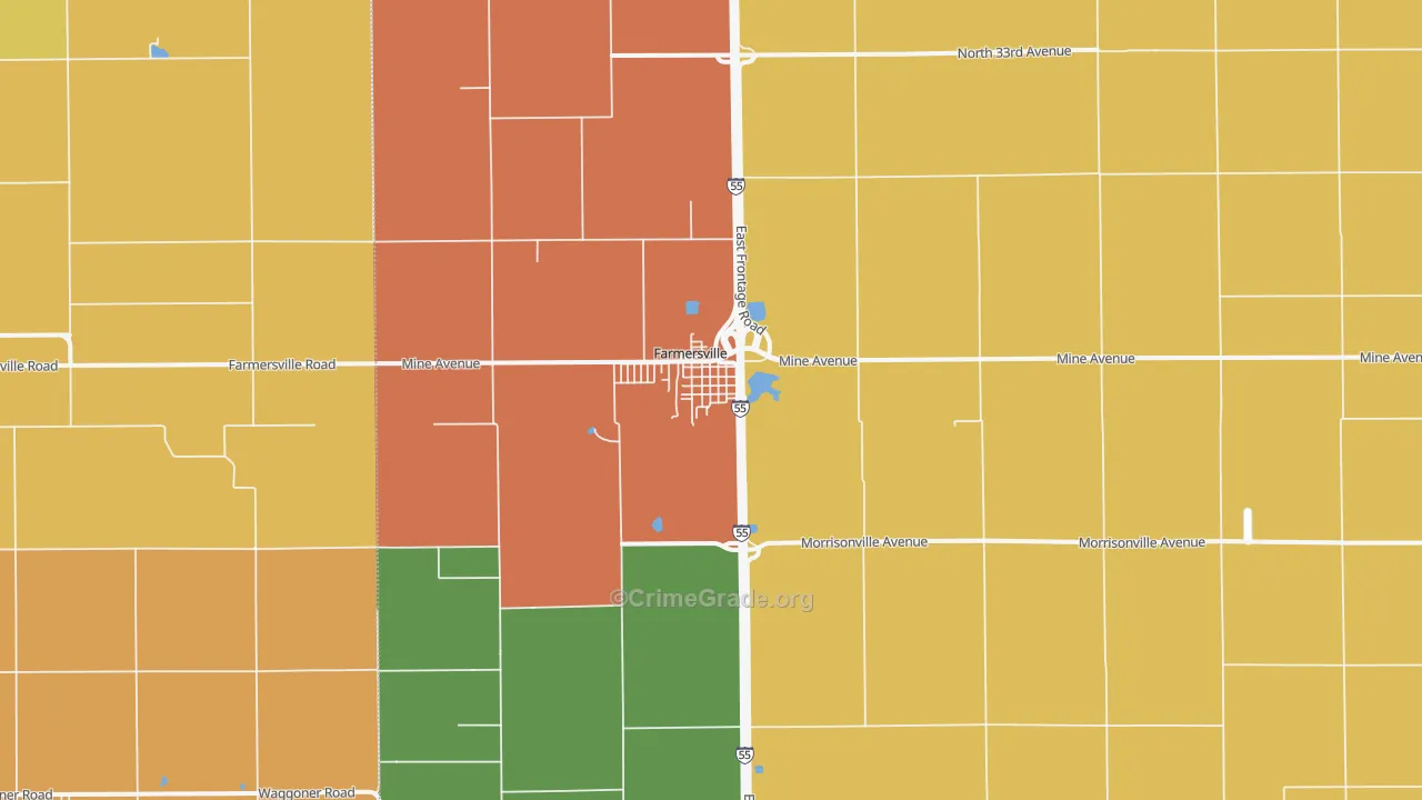 Farmersville, IL Map of Arson Rates