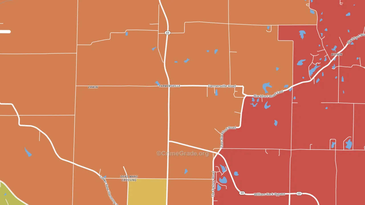 Farmersville, IN Map of Arson Rates
