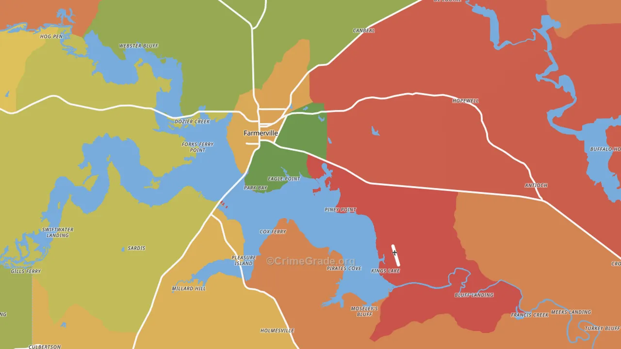 Farmerville, LA Map of Arson Rates