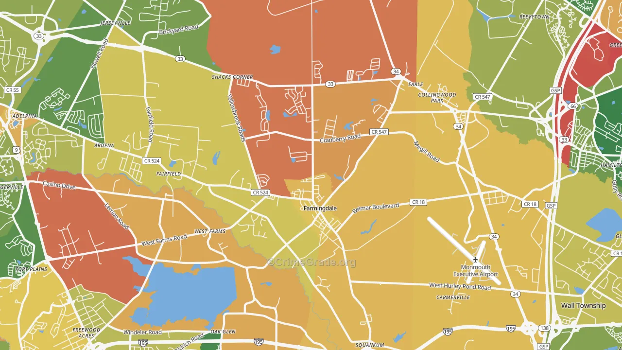 Farmingdale, NJ Map of Arson Rates