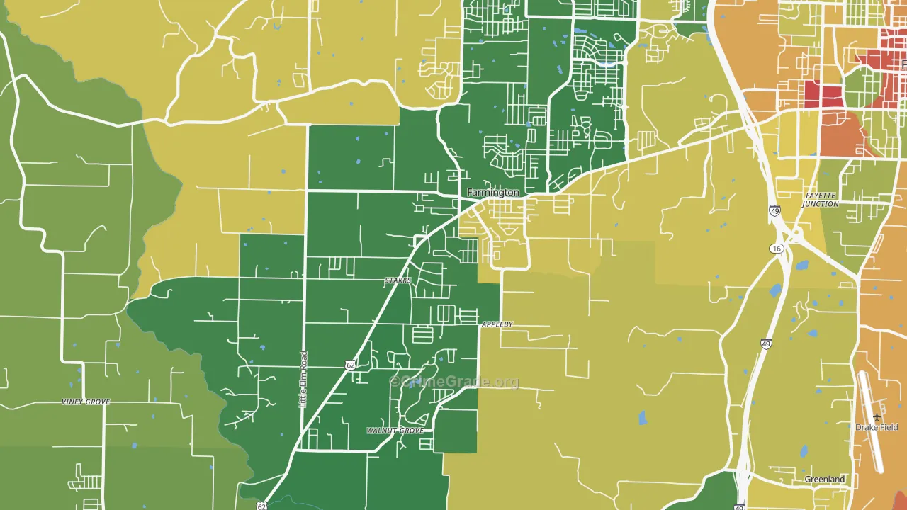 Farmington, AR Map of Arson Rates