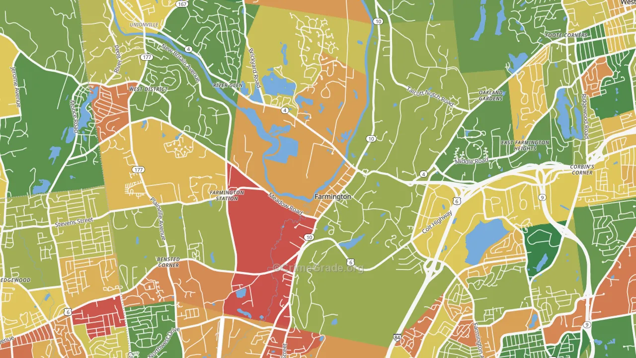 Farmington, CT Map of Arson Rates