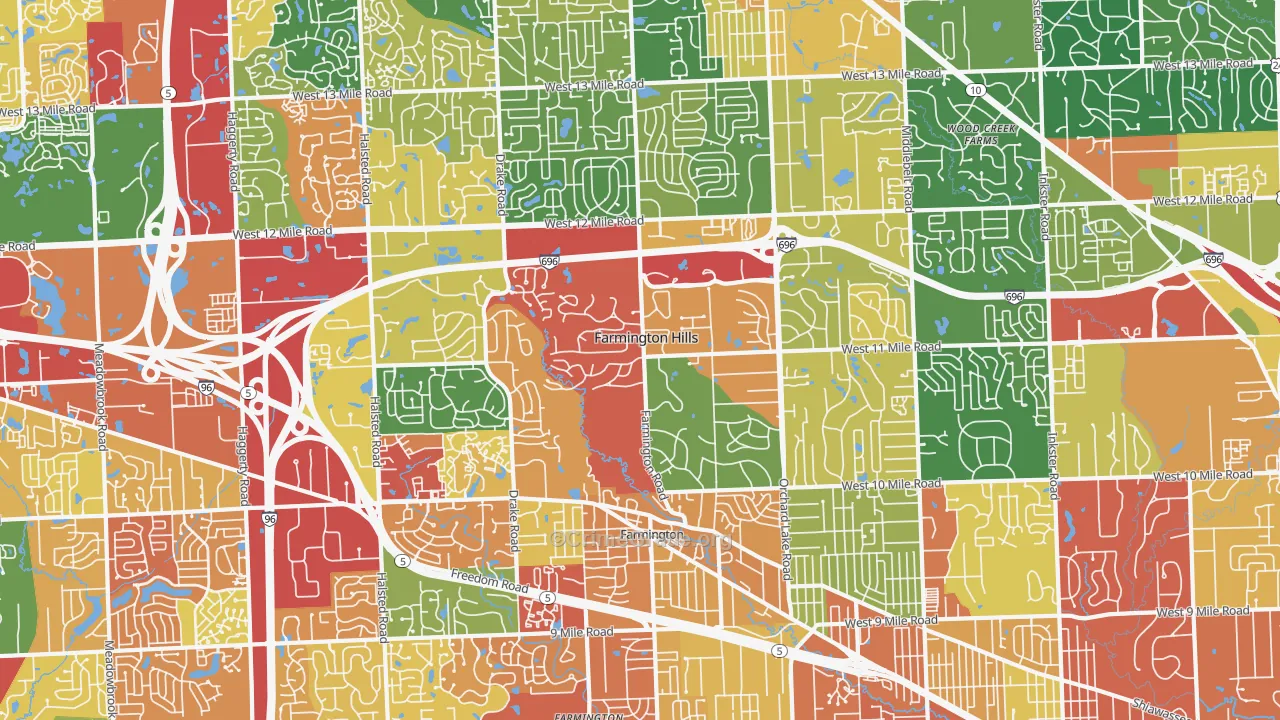 Farmington Hills, MI Map of Arson Rates