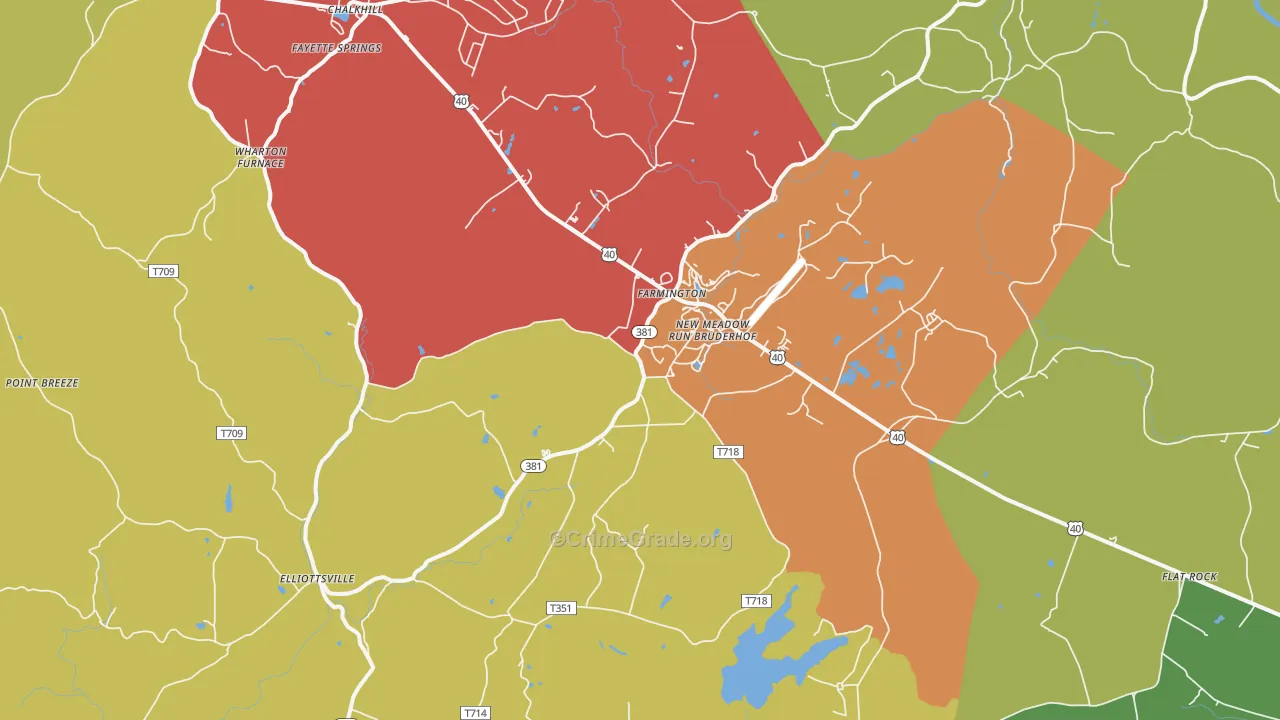 Farmington, PA Map of Arson Rates