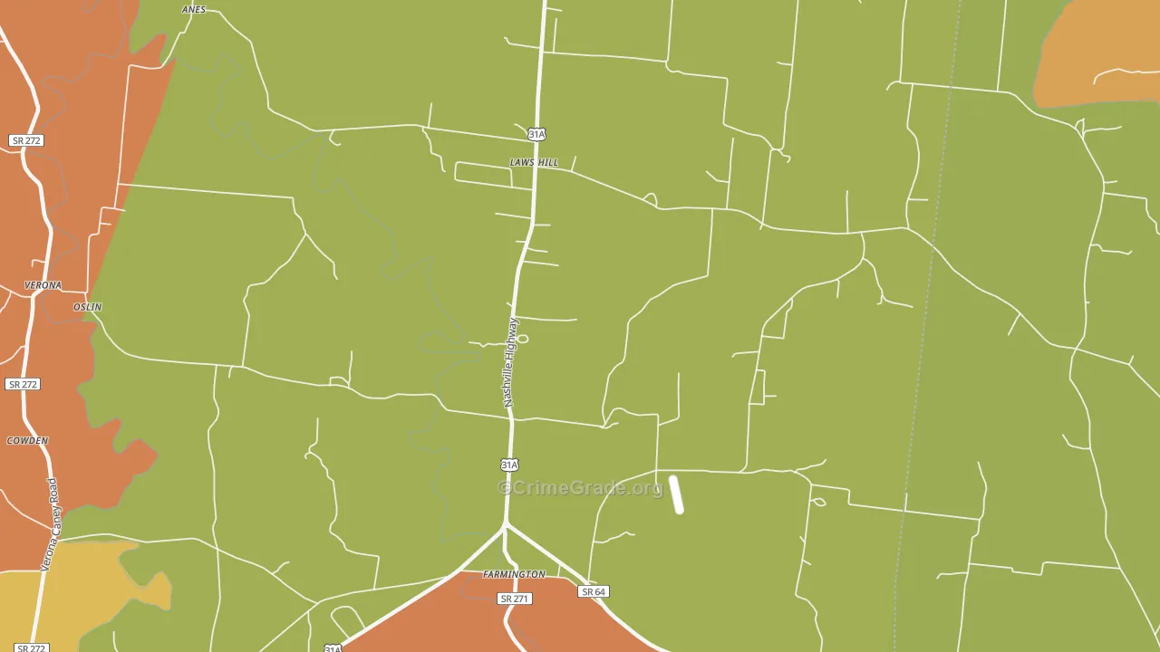 Farmington, TN Map of Arson Rates