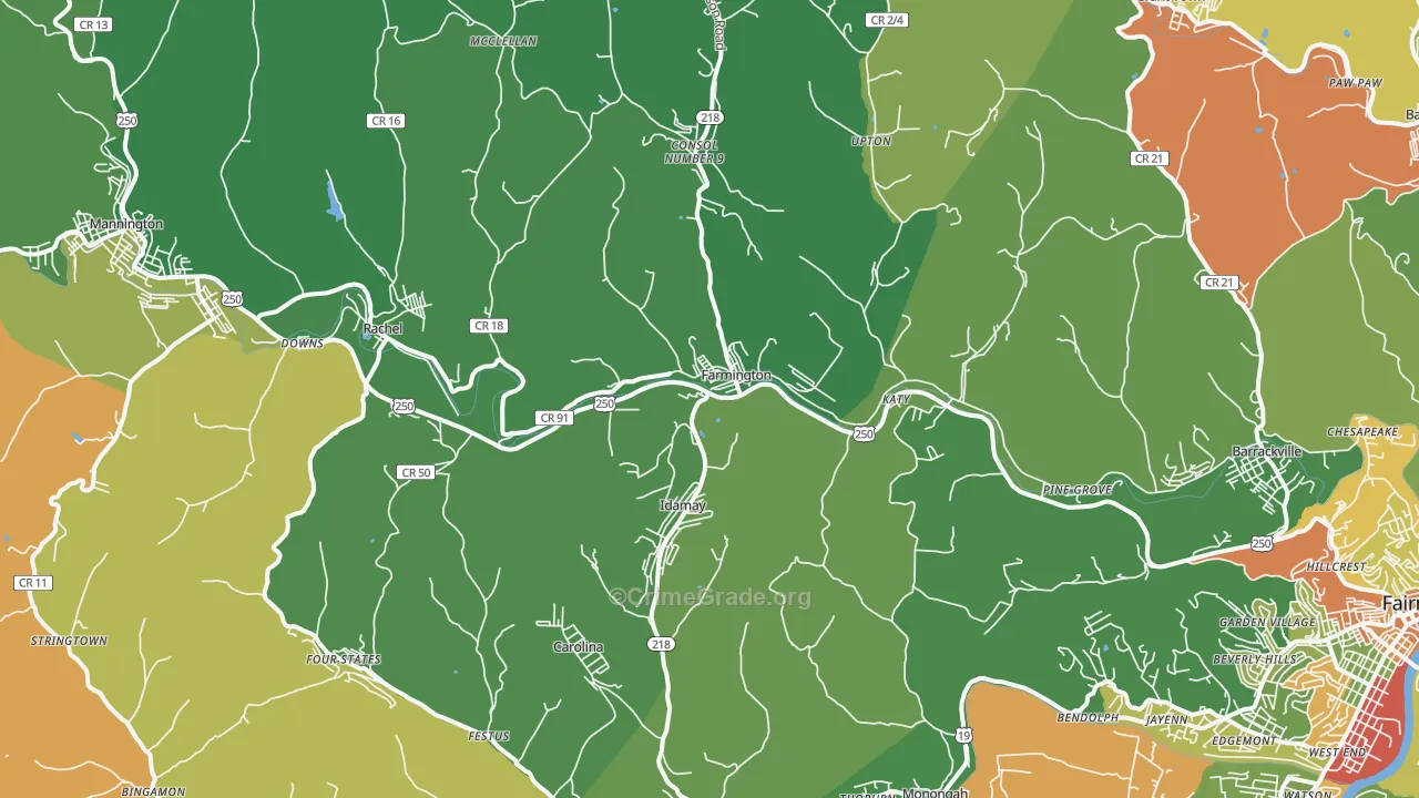 Farmington, WV Map of Arson Rates