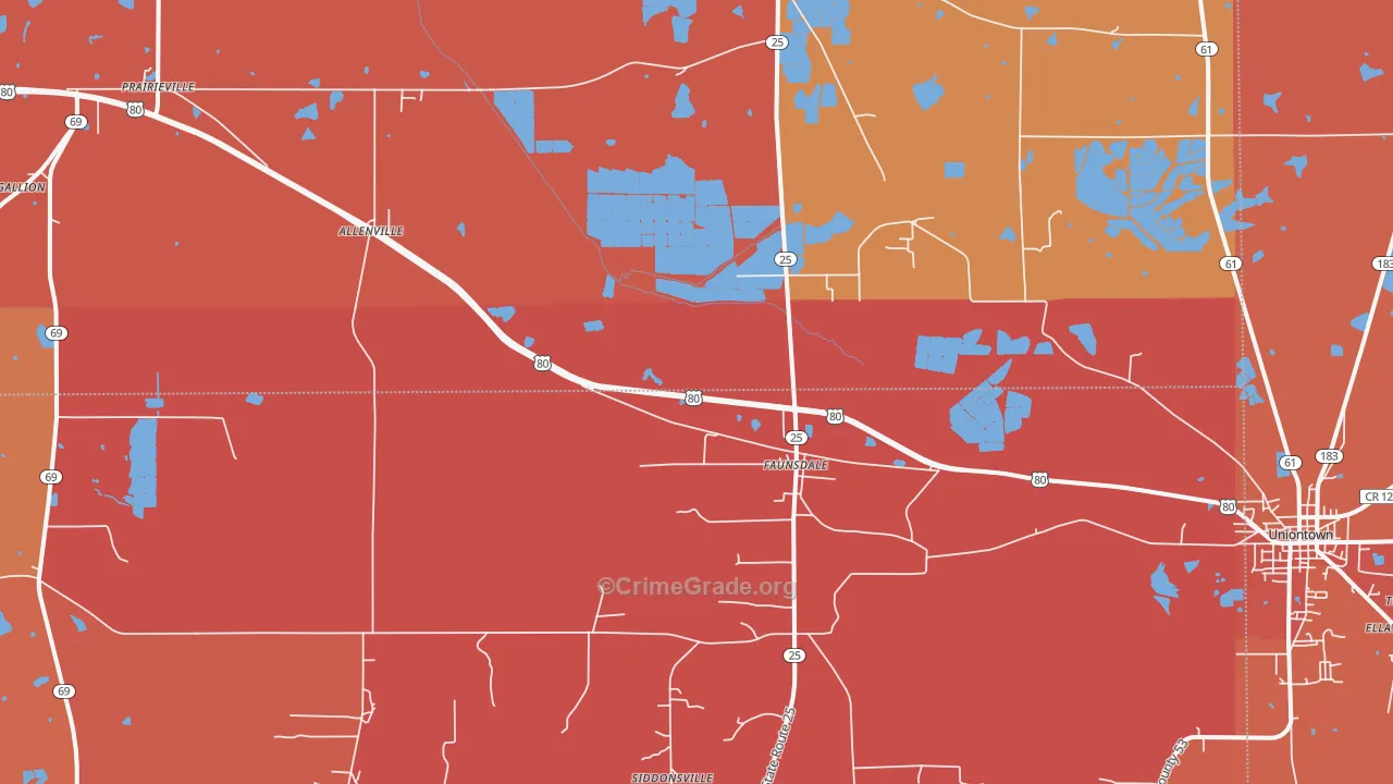 Faunsdale, AL Map of Arson Rates