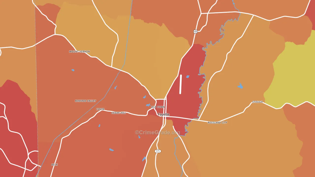 Fayette, AL Map of Arson Rates