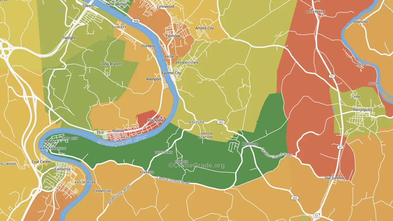 Fayette City, PA Map of Arson Rates
