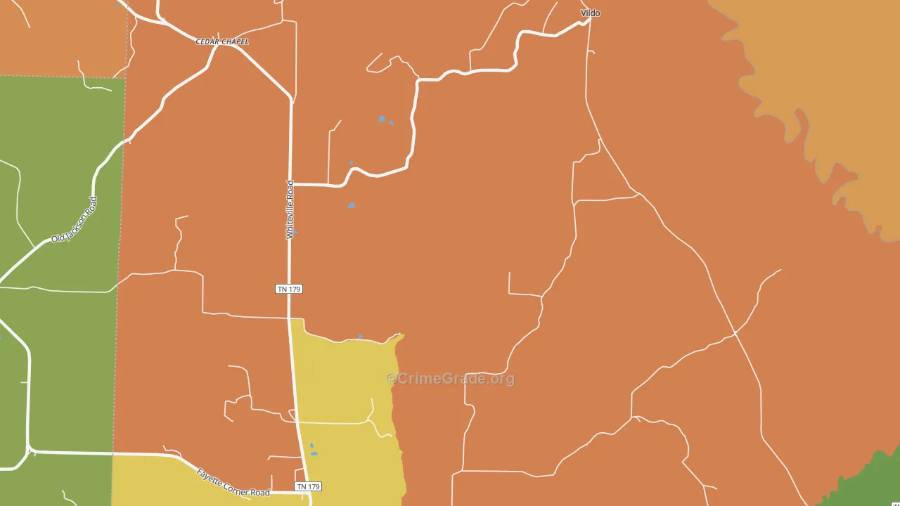 Fayette Corners, TN Map of Arson Rates