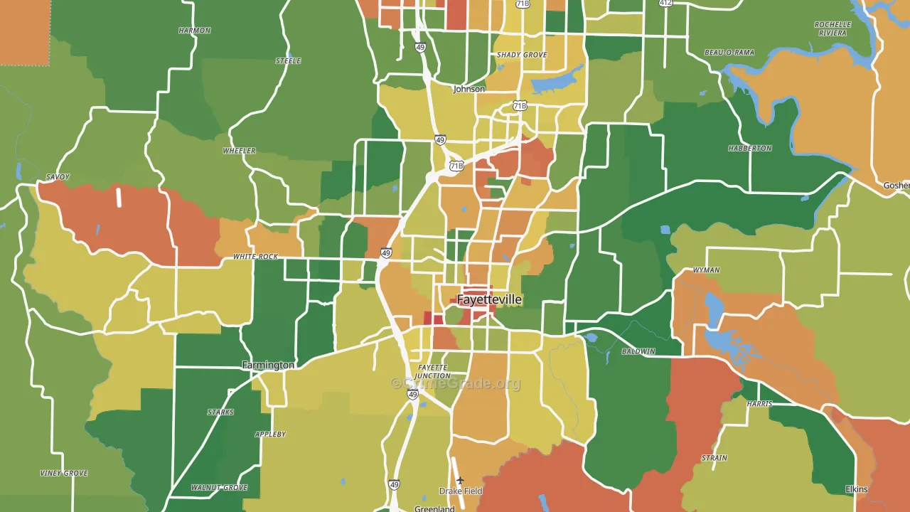 Fayetteville, AR Map of Arson Rates