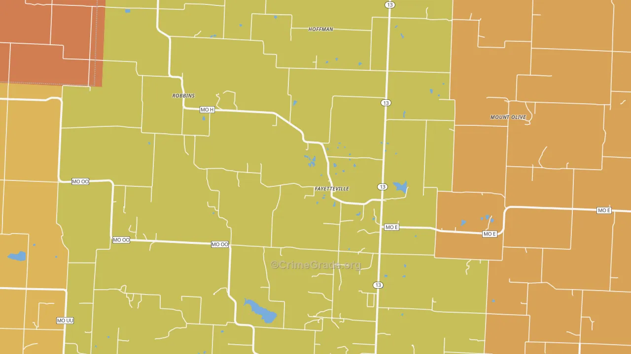 Fayetteville, MO Map of Arson Rates