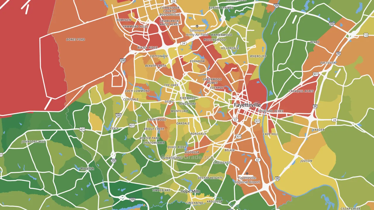 Fayetteville, NC Map of Arson Rates