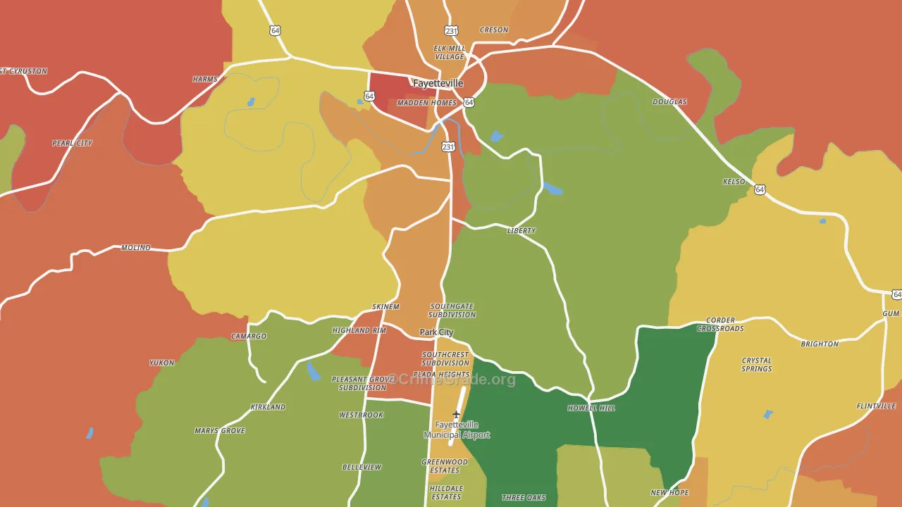 Fayetteville, TN Map of Arson Rates