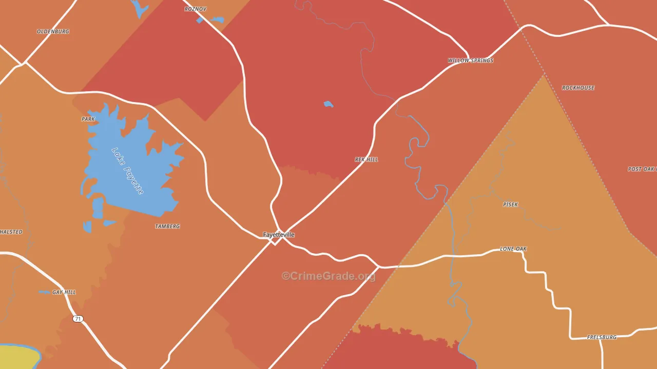 Fayetteville, TX Map of Arson Rates