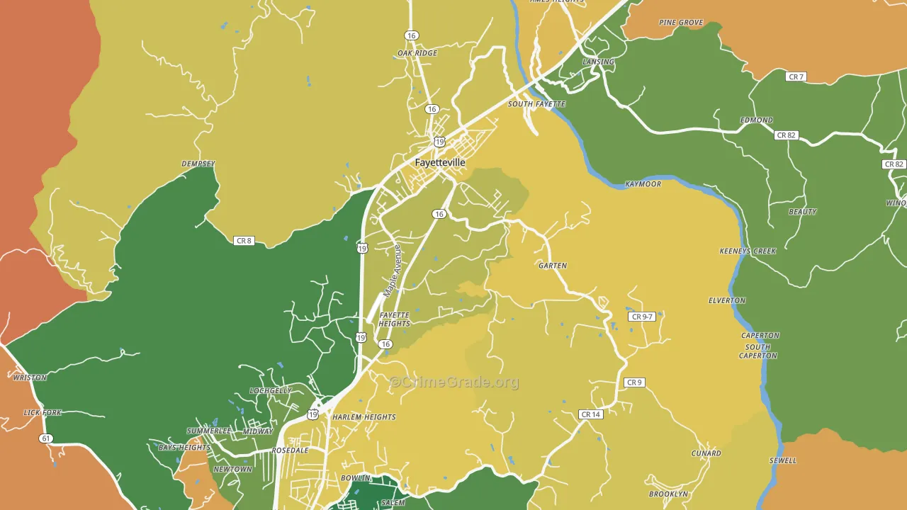Fayetteville, WV Map of Arson Rates