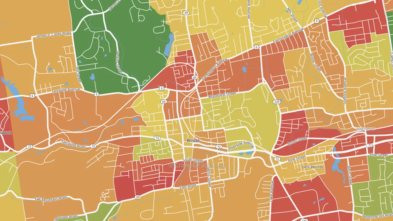 Federal Hill Historic District, Bristol, CT Map of Arson Rates