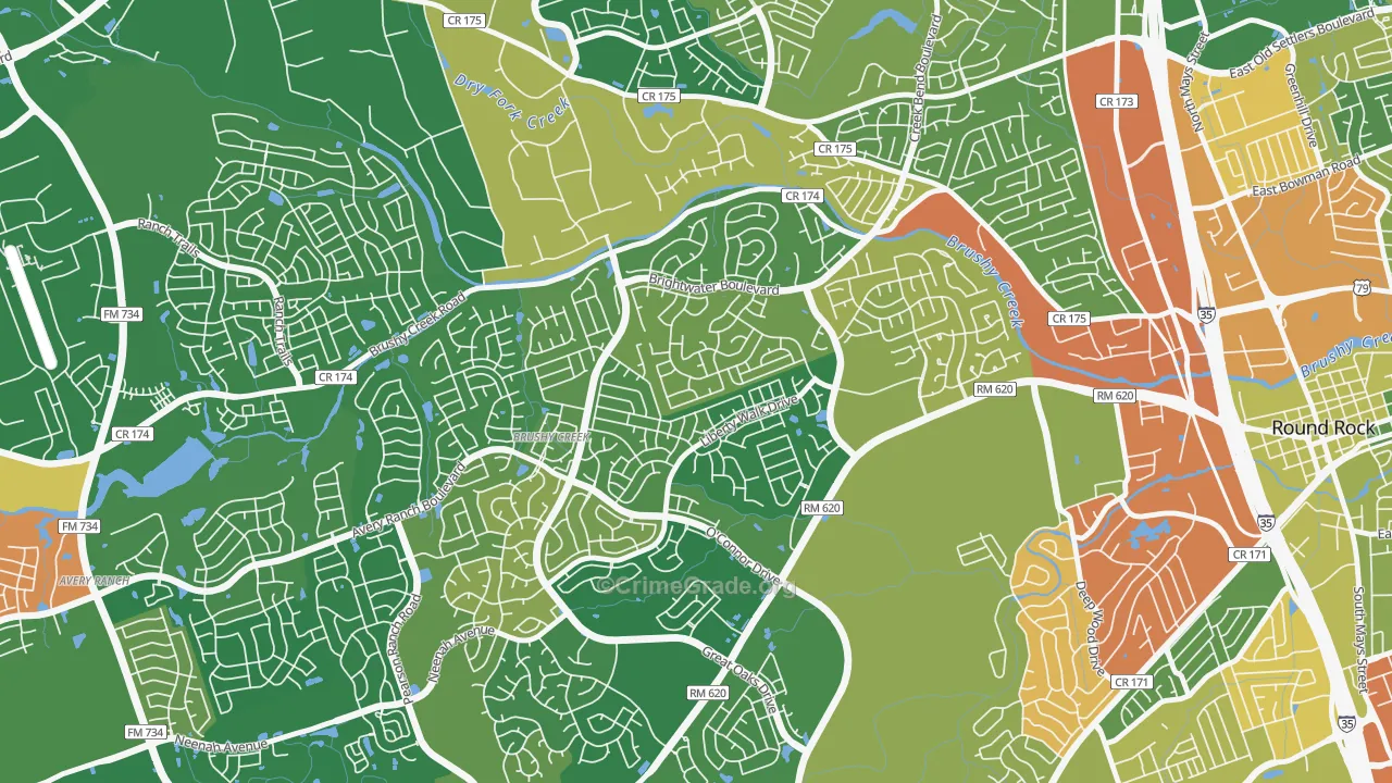 Fern Bluff, Brushy Creek, TX Map of Arson Rates