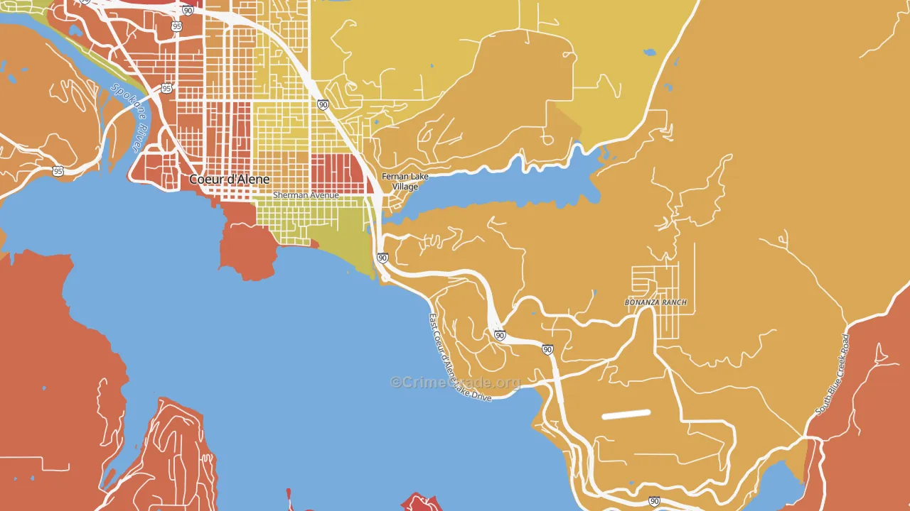 Fernan Lake Village, ID Map of Arson Rates