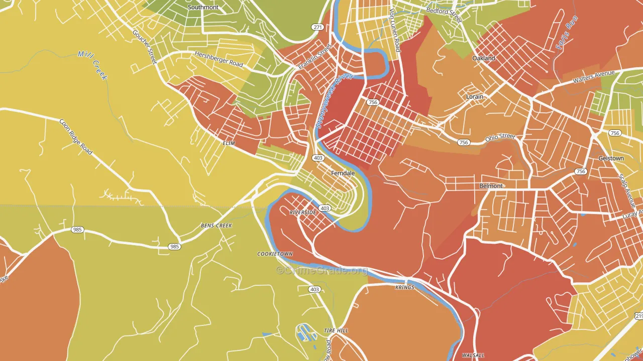 Ferndale, PA Map of Arson Rates