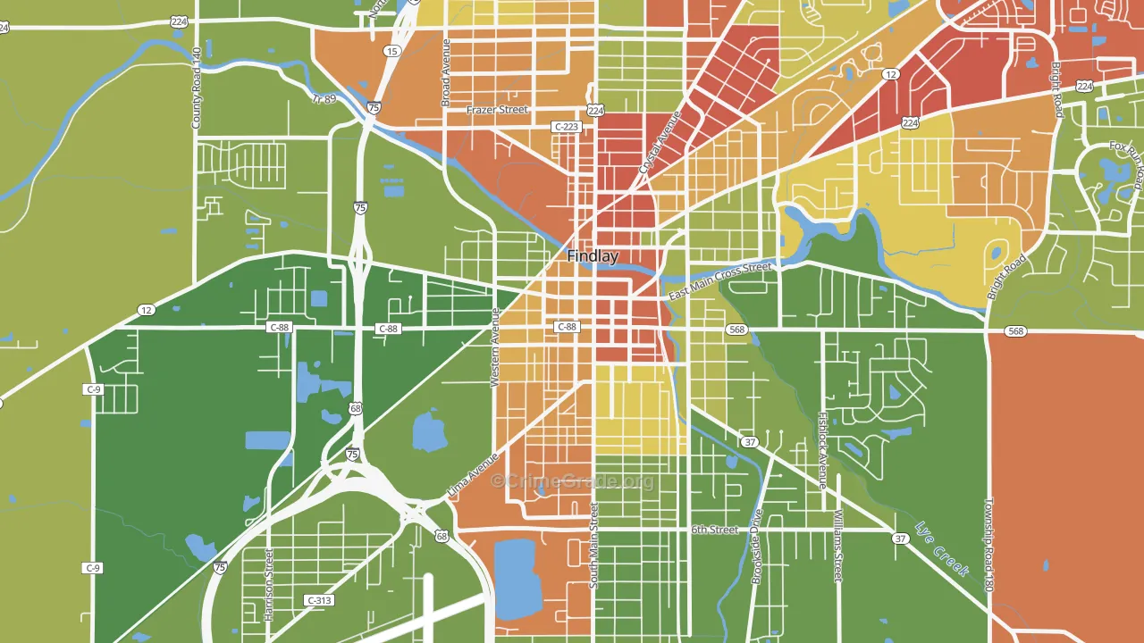 Findlay Downtown Historic District, Findlay, OH Map of Arson Rates