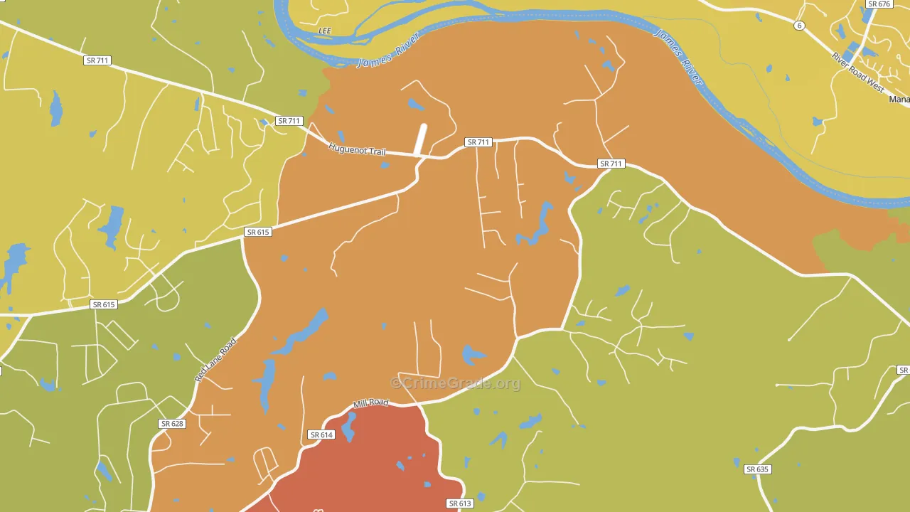 Fine Creek Mills, VA Map of Arson Rates