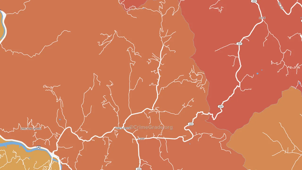 Fines Creek, NC Map of Arson Rates