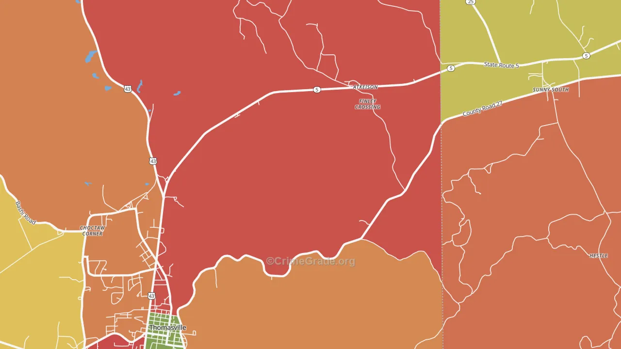 Finley Crossing, AL Map of Arson Rates