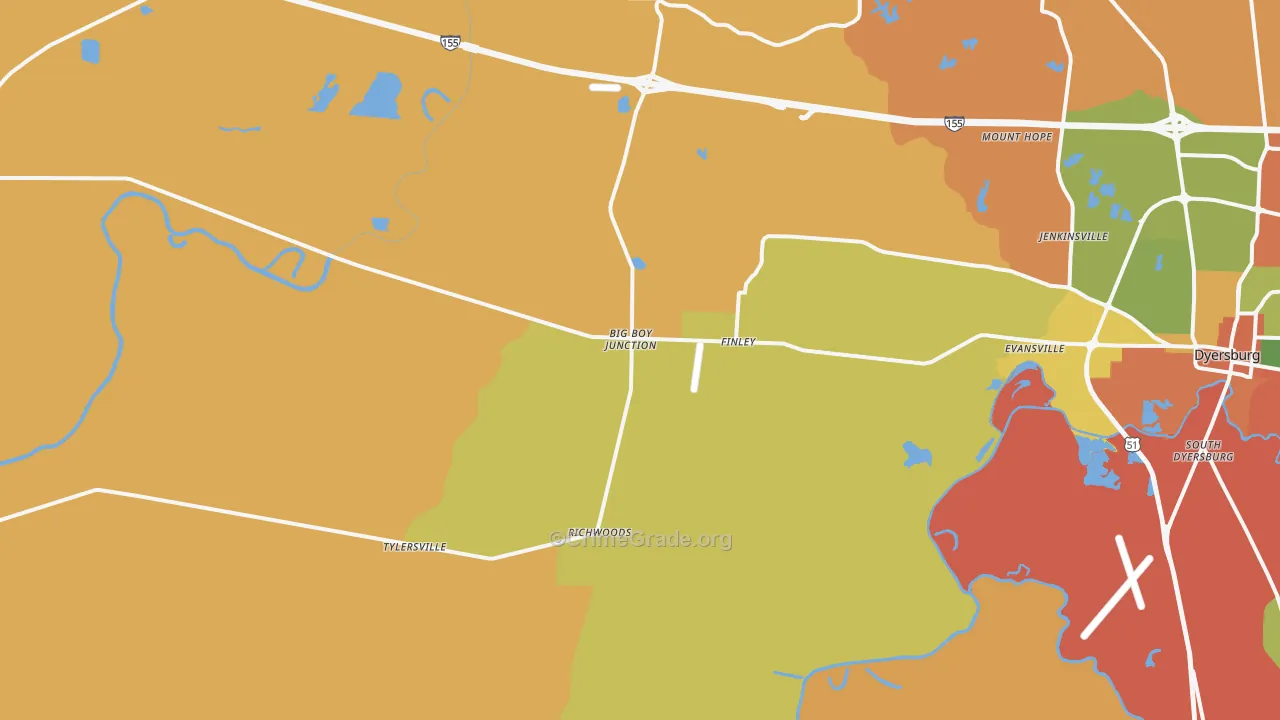 Finley, TN Map of Arson Rates