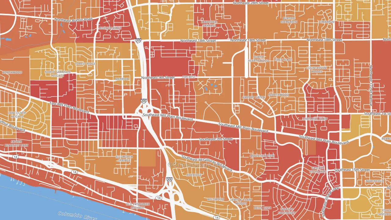Fircrest, Vancouver, WA Map of Arson Rates