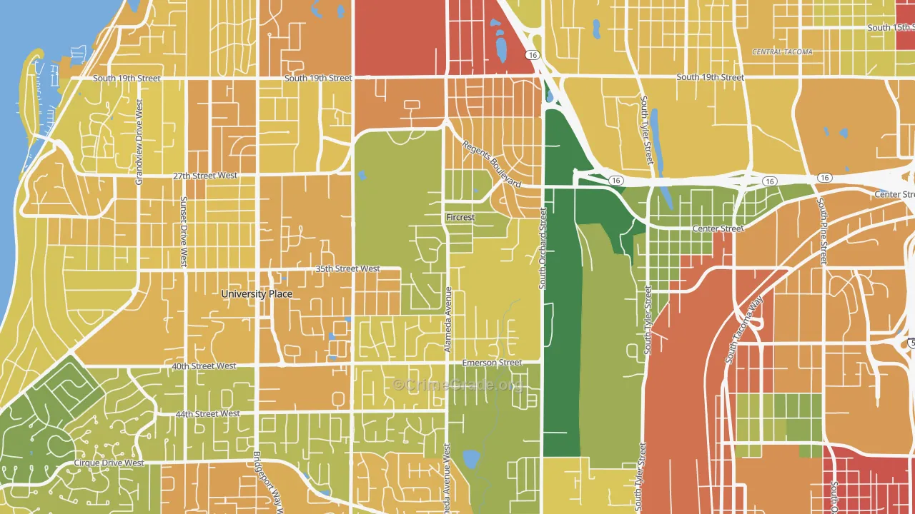 Fircrest, WA Map of Arson Rates