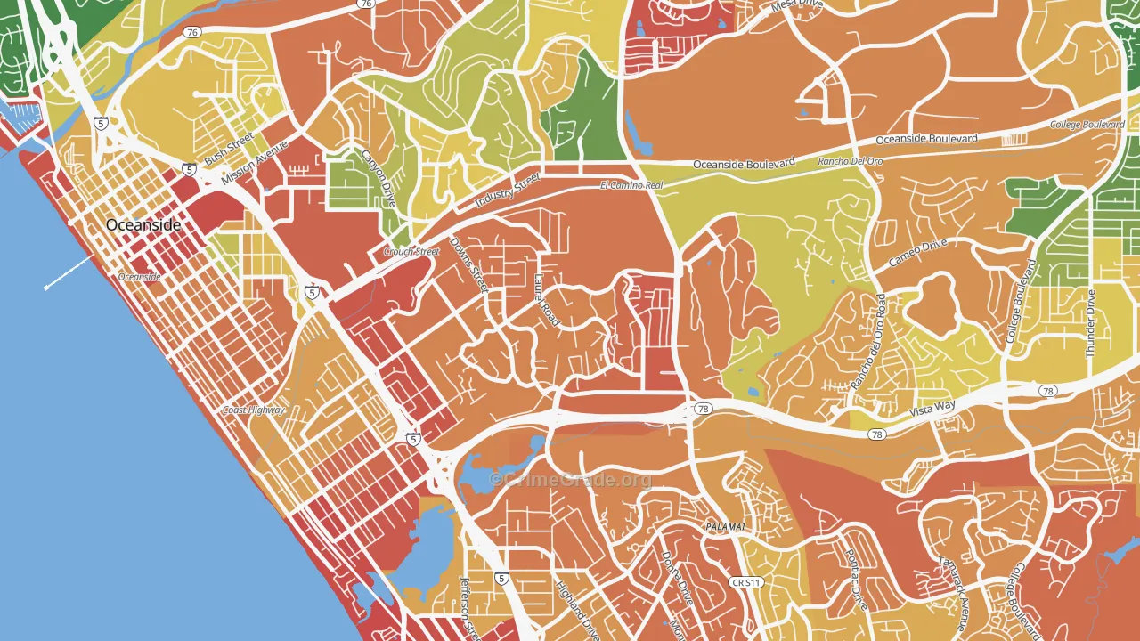 Fire Mountain, Oceanside, CA Map of Arson Rates