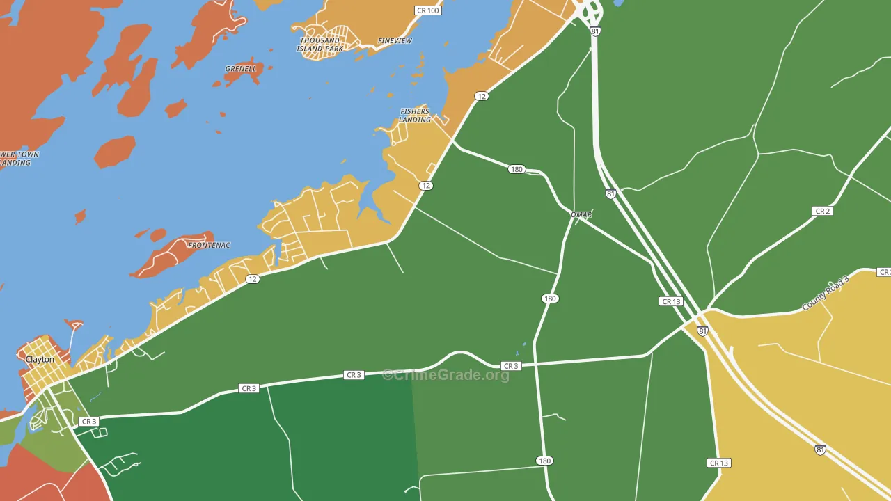 Fishers Landing, NY Map of Arson Rates