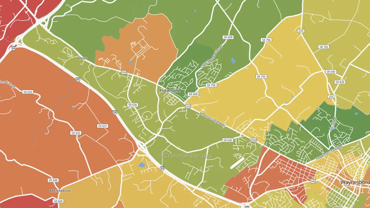 Fishersville, VA Map of Arson Rates