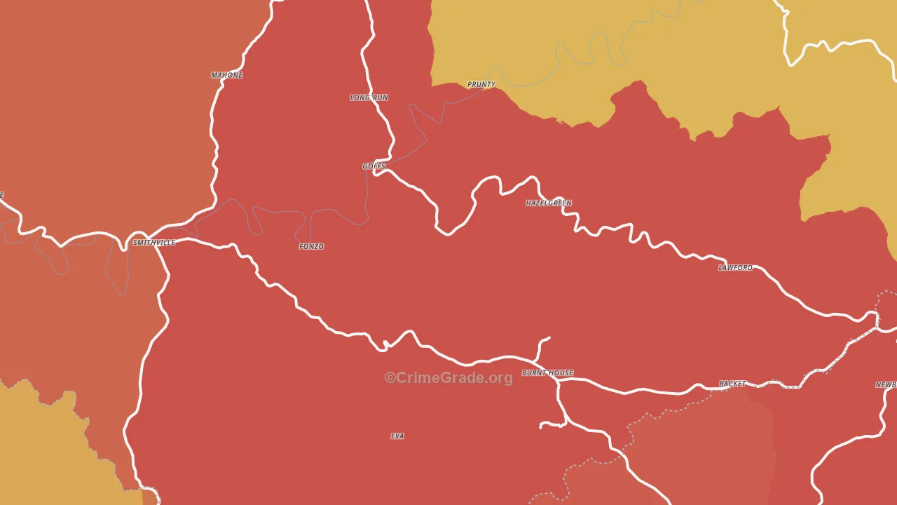 Five Forks, WV Map of Arson Rates