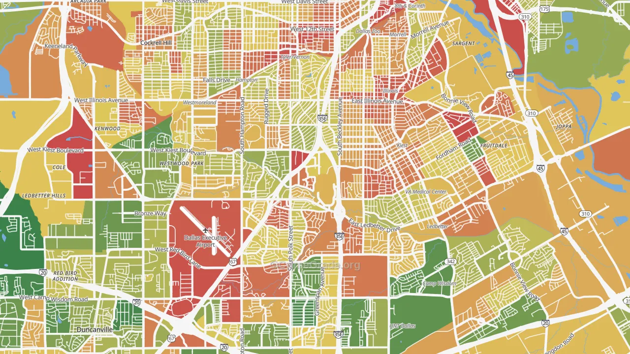 Five Mile Creek, Dallas, TX Map of Arson Rates
