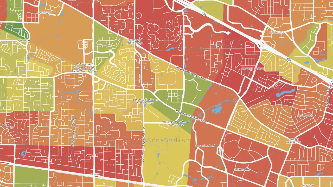 Five Oaks, Beaverton, OR Map of Arson Rates