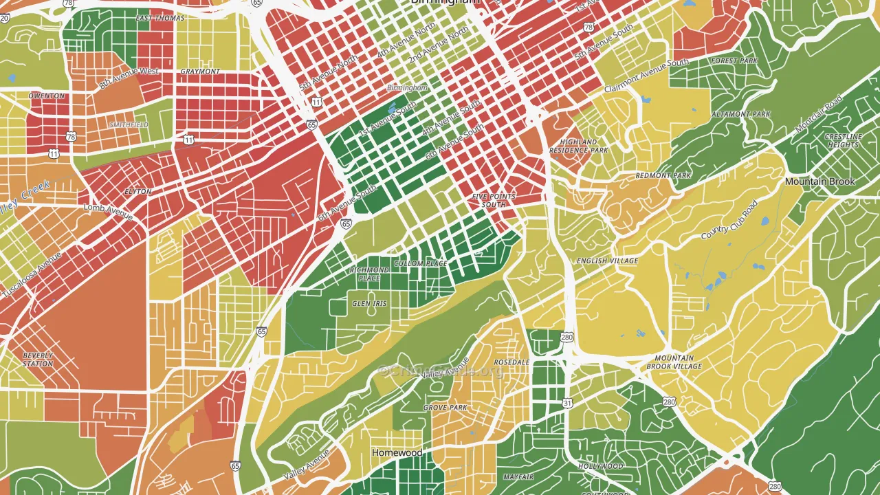 Five Points South, Birmingham, AL Map of Arson Rates