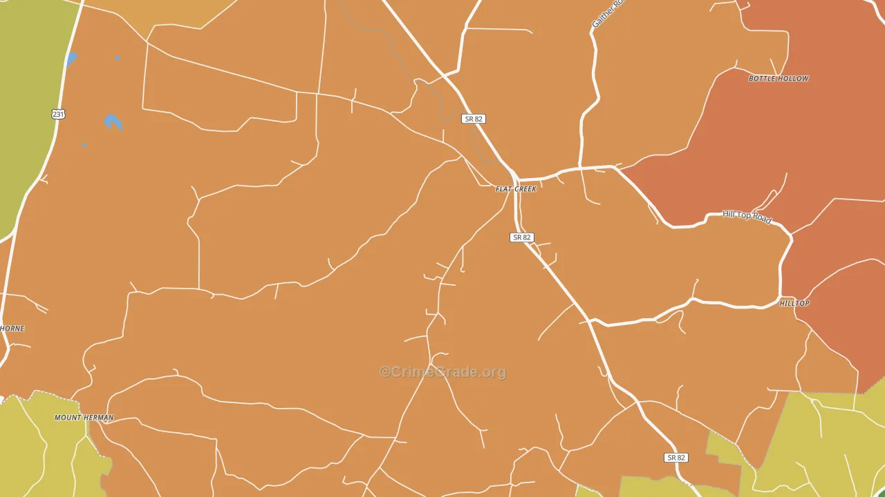 Flat Creek, TN Map of Arson Rates