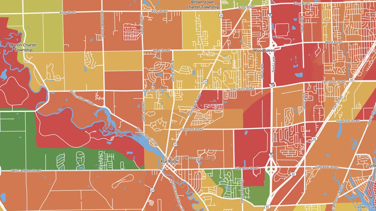Flat Rock Area, Flat Rock, MI Map of Arson Rates