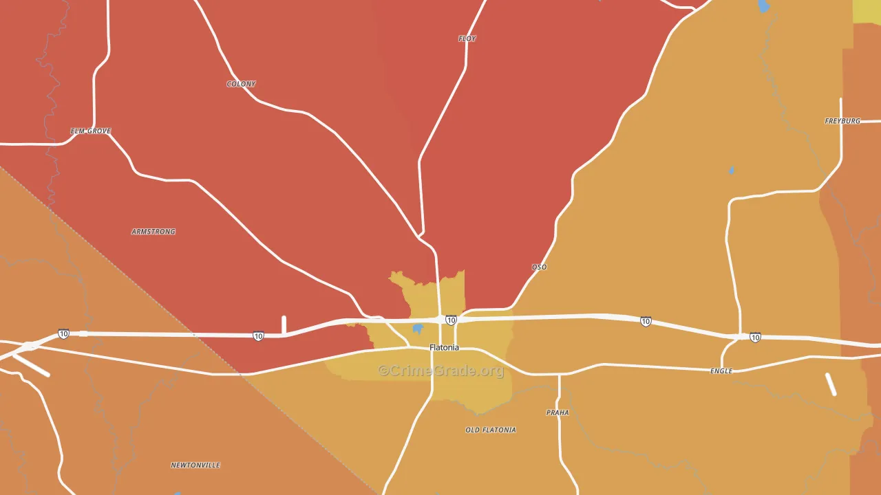 Flatonia, TX Map of Arson Rates