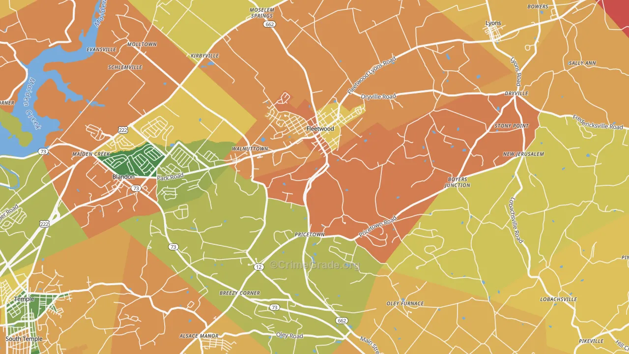 Fleetwood, PA Map of Arson Rates