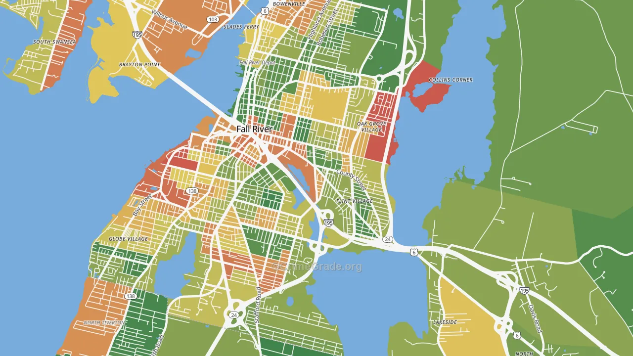 Flint Village, Fall River, MA Map of Arson Rates