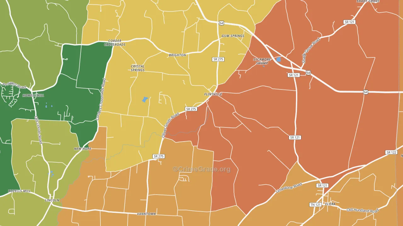 Flintville, TN Map of Arson Rates