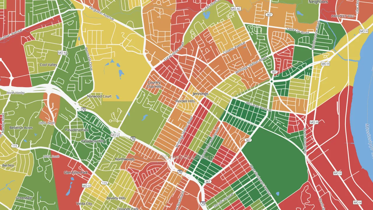 Flordell Hills, MO Map of Arson Rates