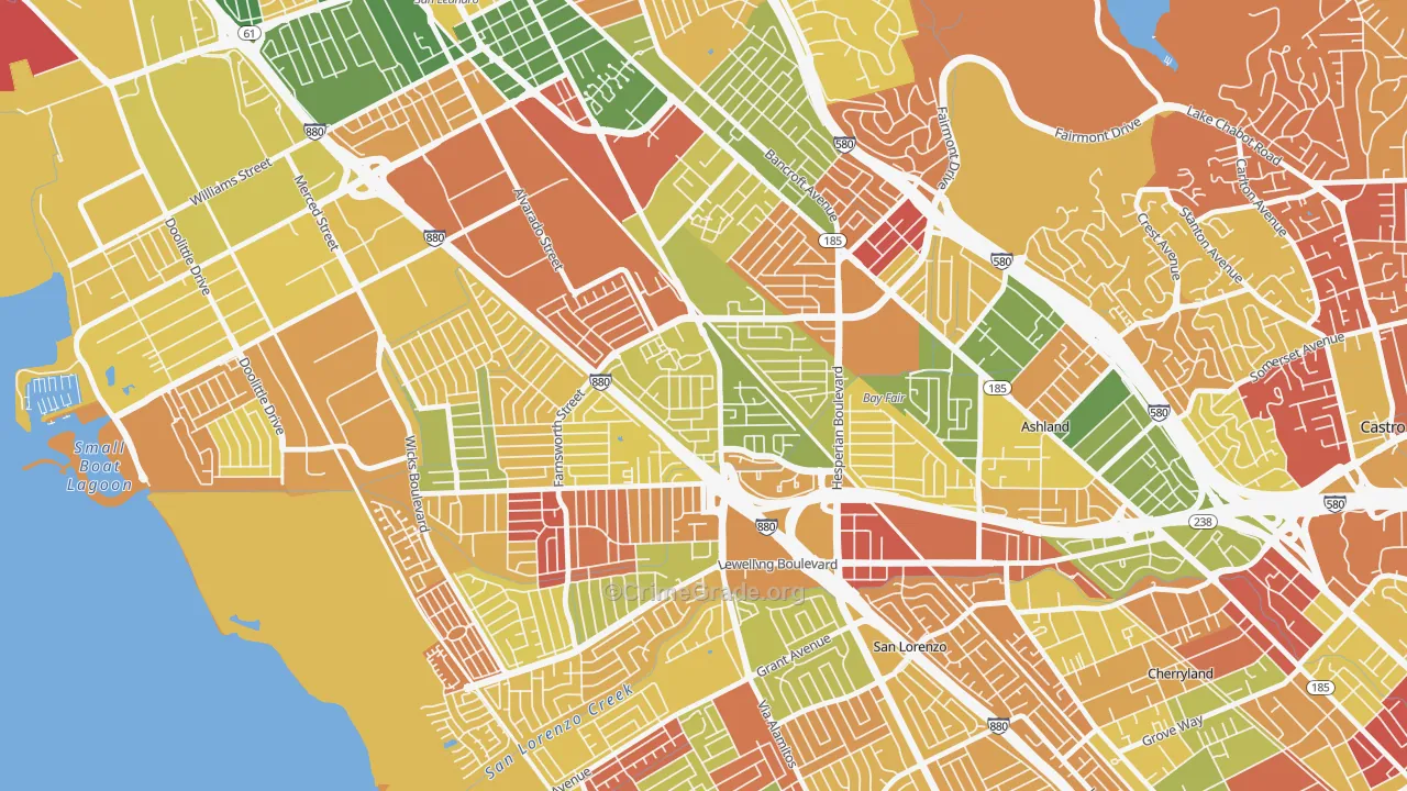 Floresta Gardens-Bradrick, San Leandro, CA Map of Arson Rates